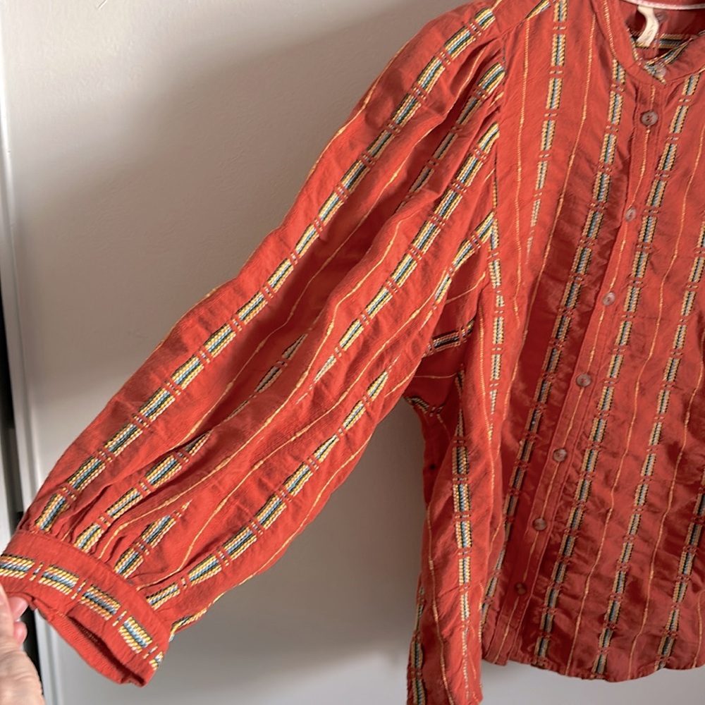 Anthropologie’s Pilcro The Bella Femme Button Down Bat Wing Embroidered Blouse - Picture 2 of 9
